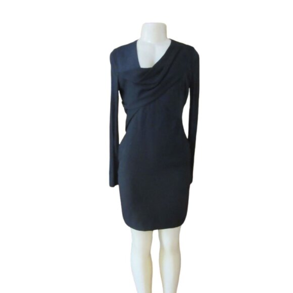 Helmut Lang Size 4 Black Angora Blend Draped Neckline Long Sleeve Dress - Picture 1 of 9